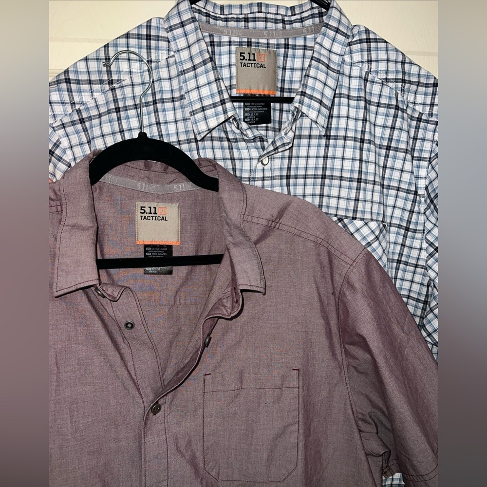 5.11 Tactical Men's Burgundy and Plaid Shirts bundle of 2 SIZE XL